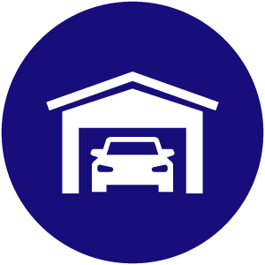 Car in Garage Icon on Blue Background