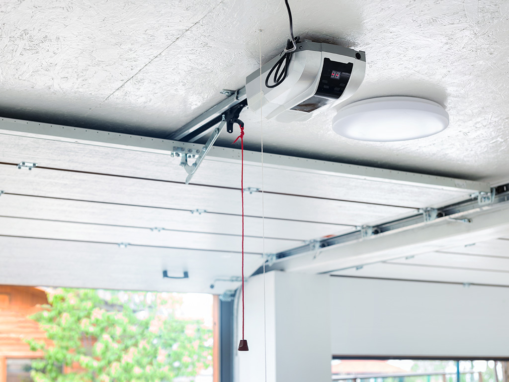 Modern Garage Door Opener System in a Bright Garage Ceiling